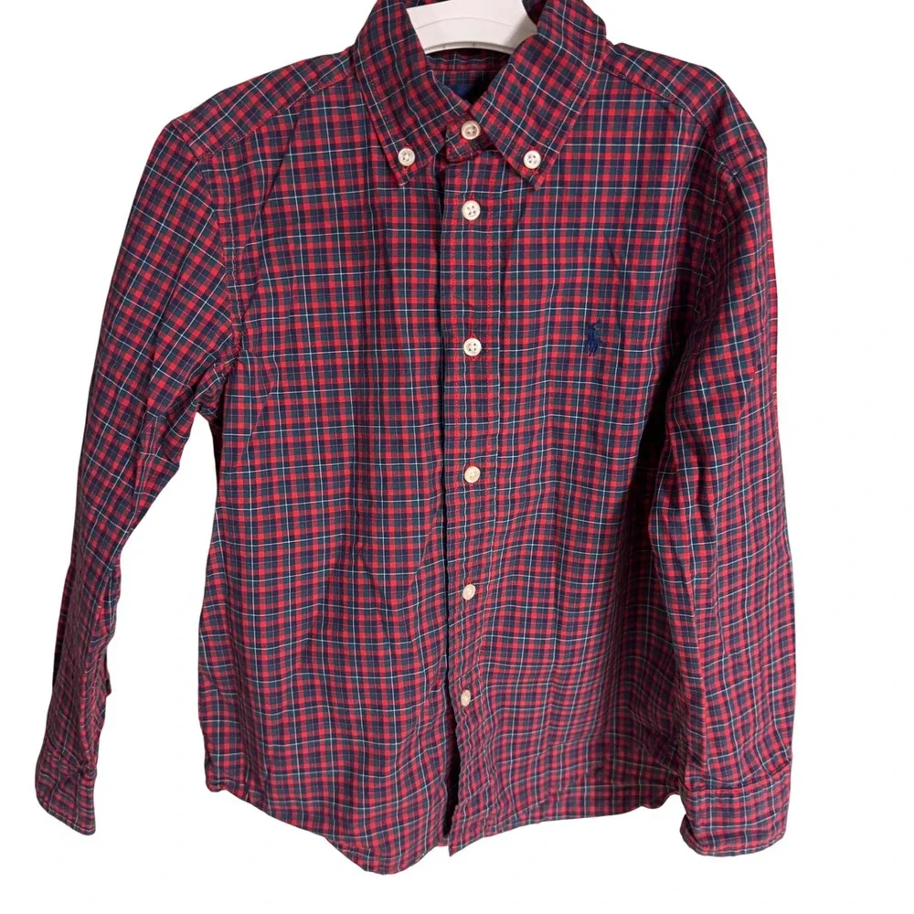 Ralph Lauren Kids Button Down Plaid Shirt - Boys Red‎ Blue Checkered